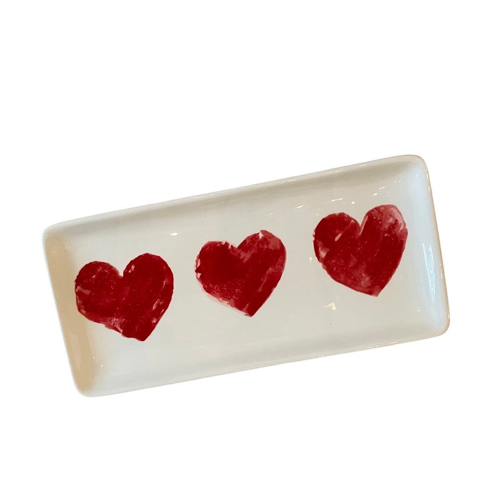 MAXCERA Red Hearts Serving Platter 5x11 Ceramic Valentines Day Decor NEW